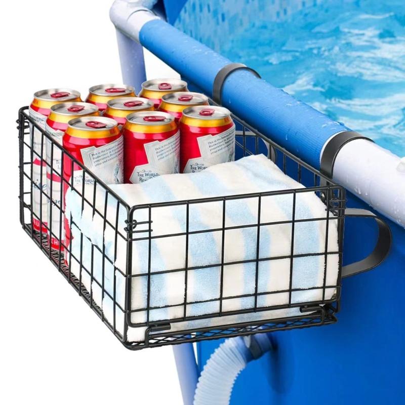 Scaffale Metallico Portaoggetti per Piscina Cesto Portaoggetti da Piscina Organizzatori Pieghevoli in Rete Metallica per Piscine Fuori Terra con Struttura