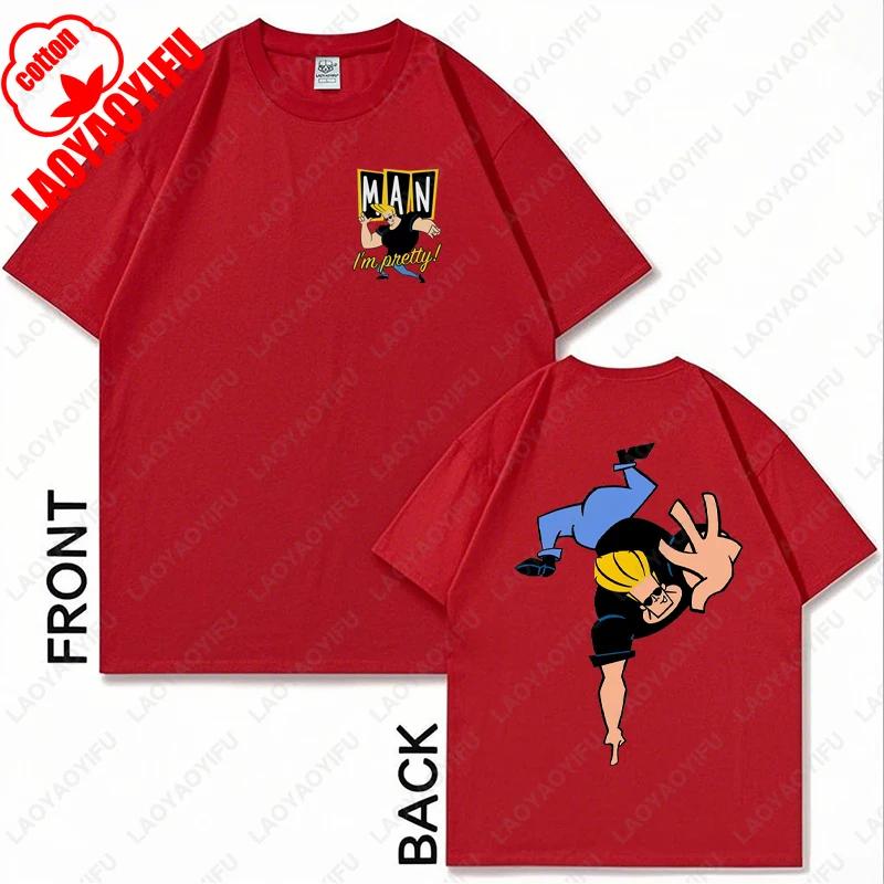 Vintage Cartoon Network Johnny Bravo Was Here Reckless Cotton Tshirt Im Pretty Graphic Print Tops Unisex Women Streetwear Tee Gift