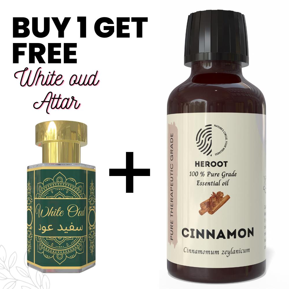 Cinnamon Essential Oil 10ml for Aromatherapy & Home Fragrance Get 1 Free 6 Ml Attar – Aqua AQ, Dubai Oud, Aura, White Oud
