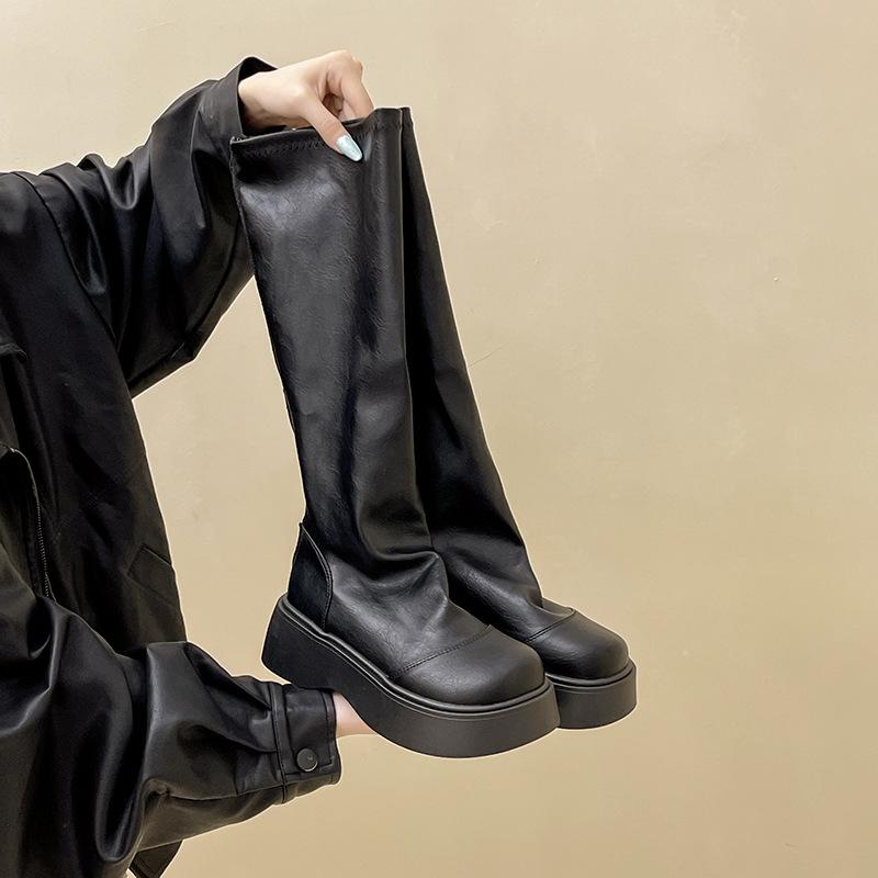 Street versatile pleated thick-soled women's fashion boots autumn and winter fashion retro European and American spice girls comfortable boots trend