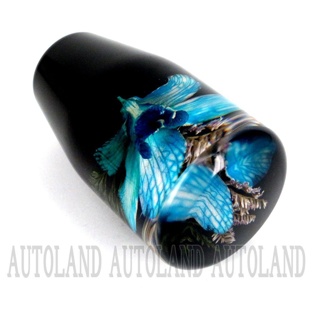 Autoland Underwater Flower Shift Knob Blue Real Orchid Flower Artwork 3.5 inches (90 mm)