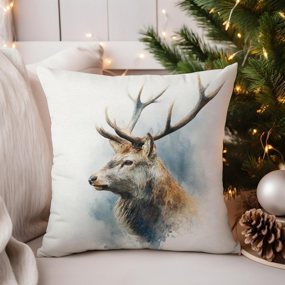 Home Decor Deer with Red Bow Christmas Pillow Cover Pattern Cushion Cover Suitable for Sofa Bedroom Car Pillow Cover