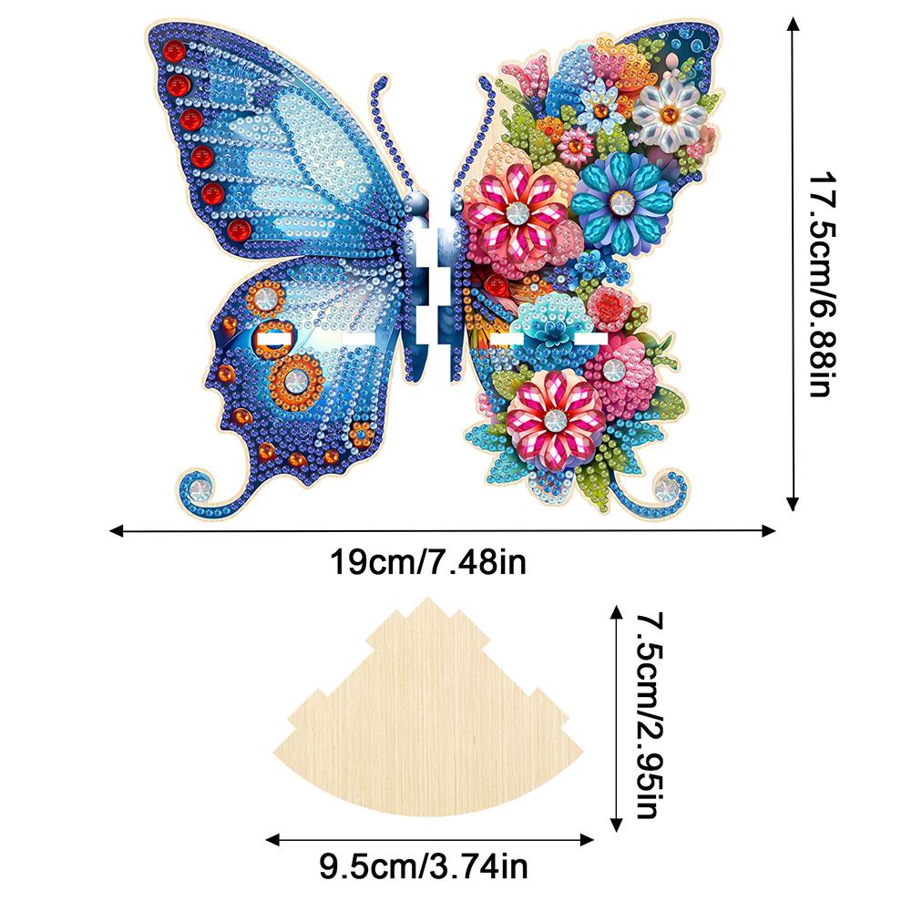 5D DIY Diamond Art Floating Corner Shelf Colorful ButterflyPattern Diamond Painting Triangle Fan Shaped Rack for Kitchen Bedroom
