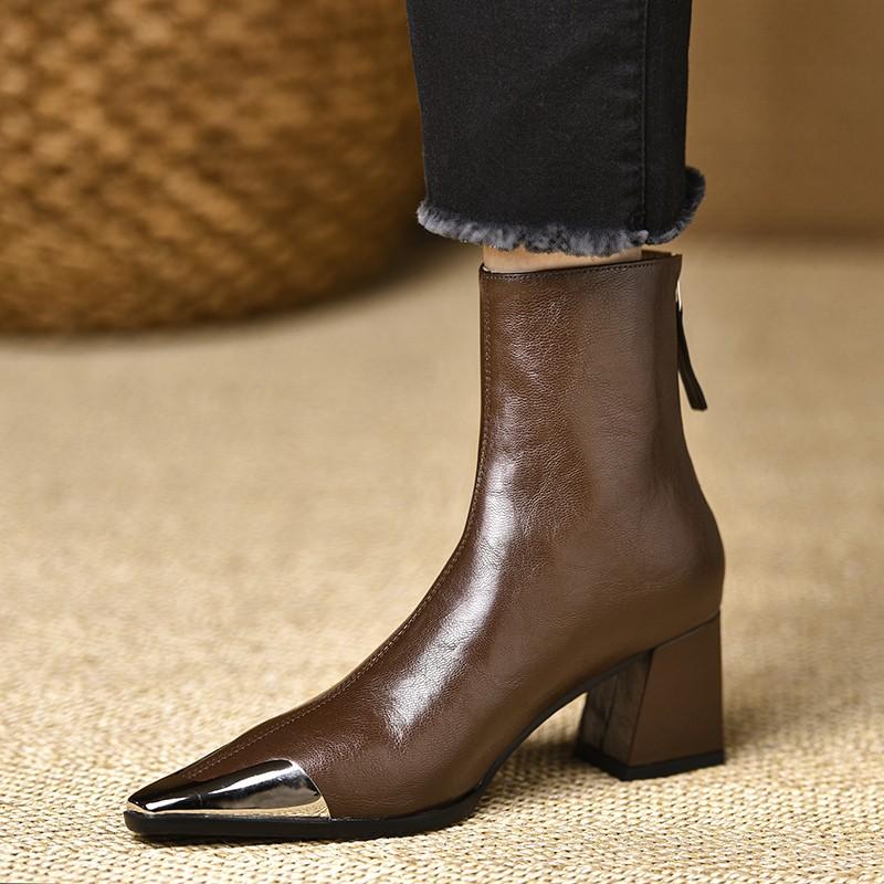 

Новые дизайнерские винтажные женские ботильоны до щиколотки, модные, с острым носком, короткие ботильоны, элегантные туфли на высоком каблуке, Botas Mujer 39 коричневый