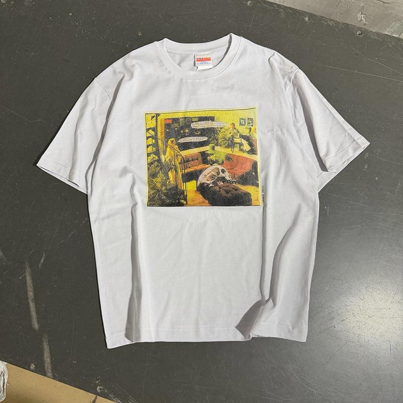Illustration Printing Ceunisext White Loose Tshirt Unisex Unisex Unisex Colorful Letter Logo Saint T Shirt Heavy Fabric Cotton Tee Tag