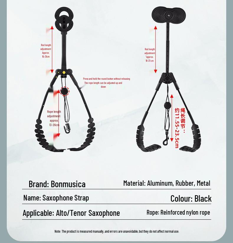 Bonmusica Saxophone Dual Shoulder Strap for Soprano, Alto, Tenor - Swiss Style for Children & Adults