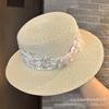 Summer New Floral Decorative Straw Hat Women's Outdoor Travel Seaside Sunshade Beach Hat Casual Versatile Flat Top Hat