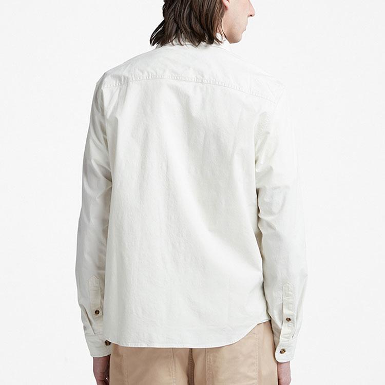 Timberland SS22 Solid Color Casual Pocket Loose Long Sleeve Shirt Autumn Retro White Men Shirts A61T9-CM9