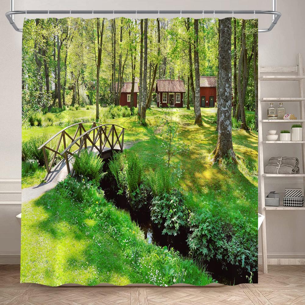 

Forest Park Landscape Shower Curtains Spring Trees Greenery Natural Garden Scenery Wall Hanging Polyester Bathroom Curtain Decor W60H190(CM)-1 Pcs