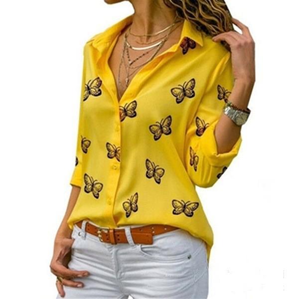 Cotton Butterfly Print Shirt With Spliced Design For Office Wear