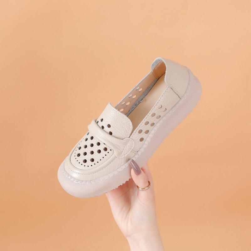 Весна-Лето 2026 Дышащая Натуральная Кожа Мамины Туфли На Низком Каблуке Лоферы для Женщин Удобные Без Шнуровки Повседневная Обувь Желтый Черный Большой Размер 41 35 бежевый 2780₽