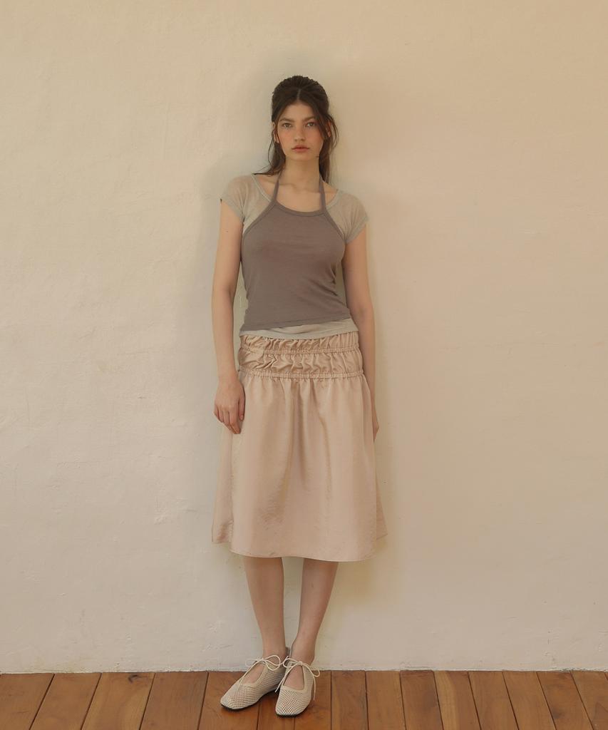 OURO Banding Shirring Skirt [ Peach ]