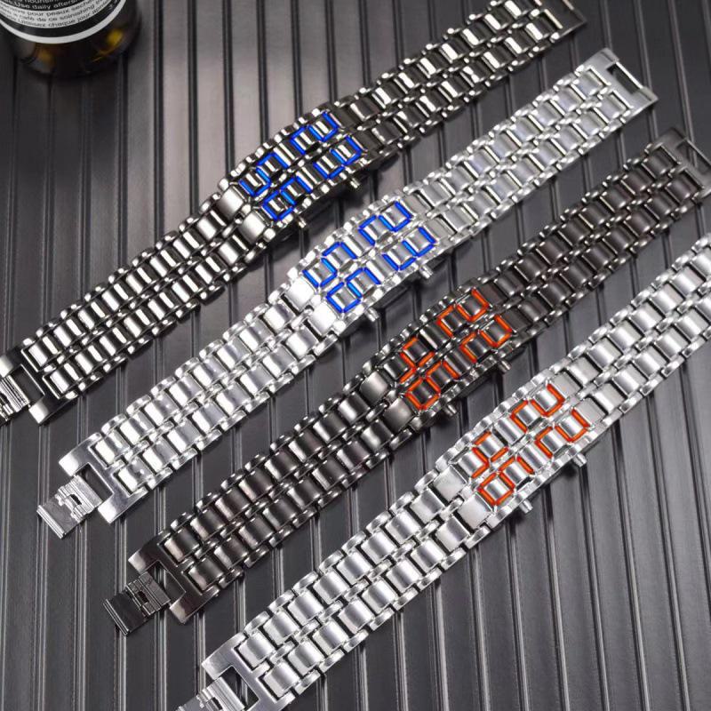 Orologio da polso alla moda coreano con cinturino in acciaio lava LED - Orologio da polso casual da uomo per studenti