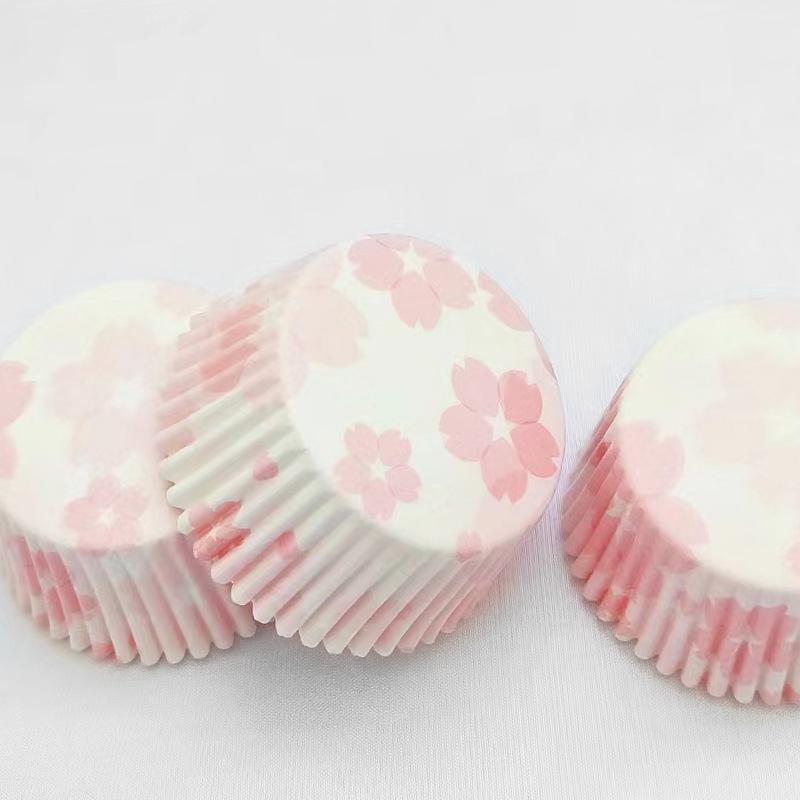 Cake Paper Holder Pvc Cylinder Sakura Gradual Change Baking Greaseproof Paper Cake Muffin Cup Paper Holder About 100