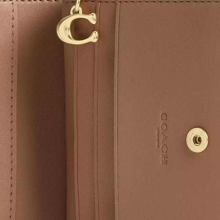 COACH Snap Wallet Coated Canvas Wallet Womens Sand