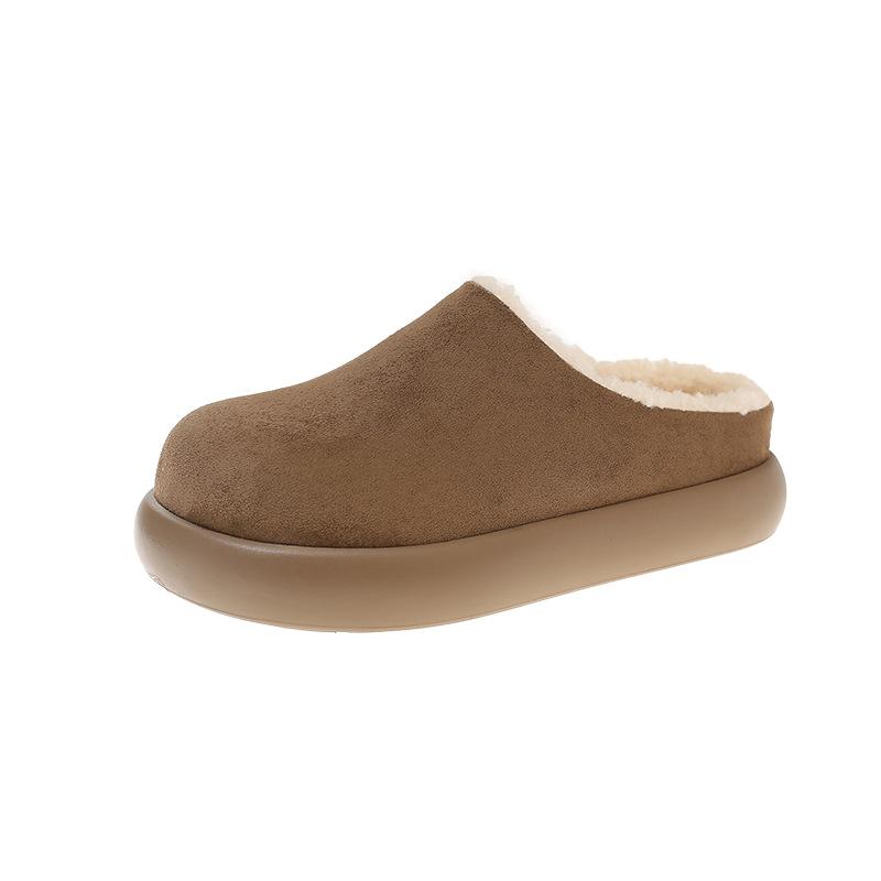 

Тапочки Birkenstock Baotou Mao Mao на толстой подошве женские 2025 зима новые удобные для ног меховые цельные с мелким вырезом полухлопковые с махрой 40 хаки