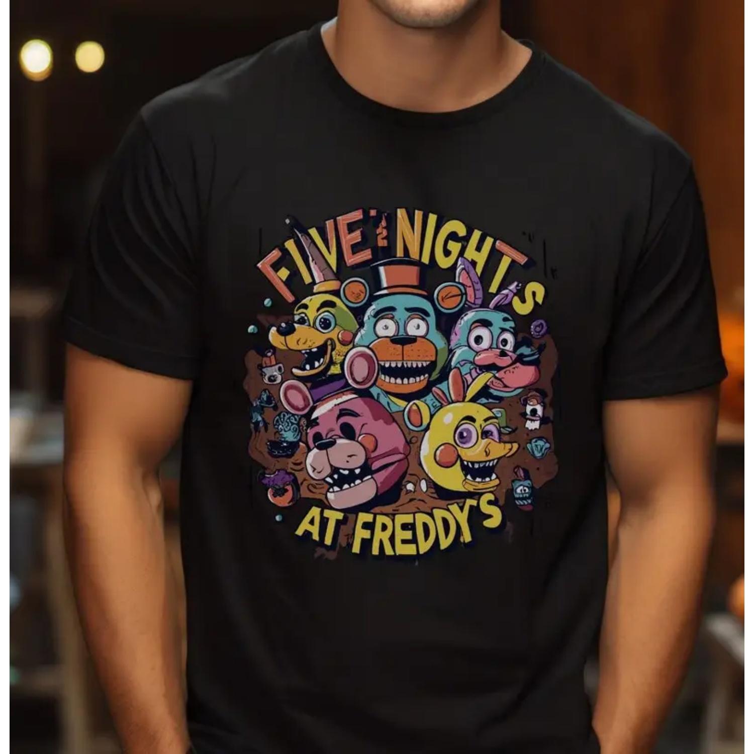 

Five Night s At Freddy s T-shirt Game Tee Adult Unisex Softstyle Cotton Shirt Five Nights T Shirt round neck Tees Short Sleeve S чёрный