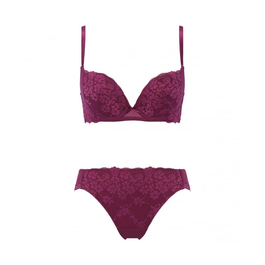 AMOSTYLE Bra Panty Swinging 00YN C70M Size Push-Up & Set, Bouquet, (Wine),