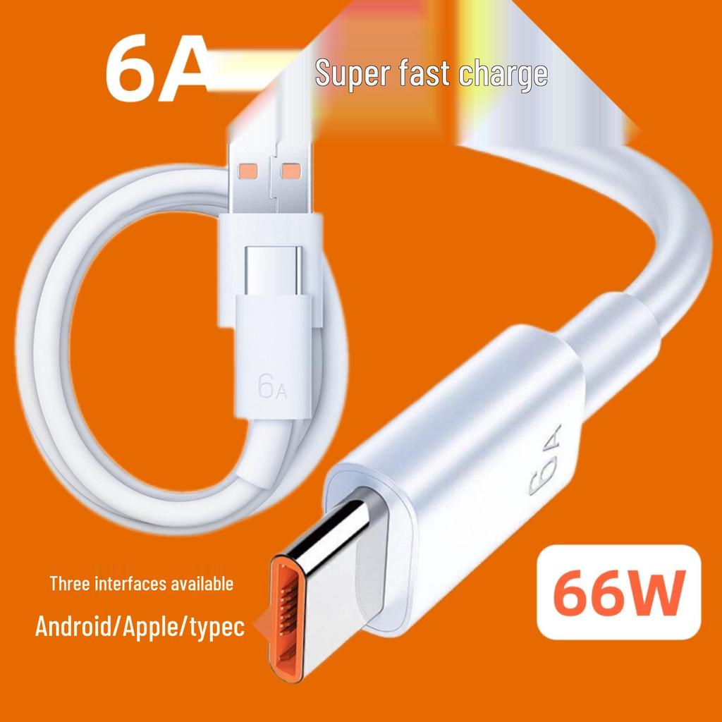 66W 6A Fast Charging TPE Data Cable for Huawei, Android, Apple - Super Fast Mobile Charger