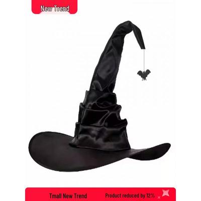 Black Pleated Witch Hat Costume Prop - One Size for Halloween Parties