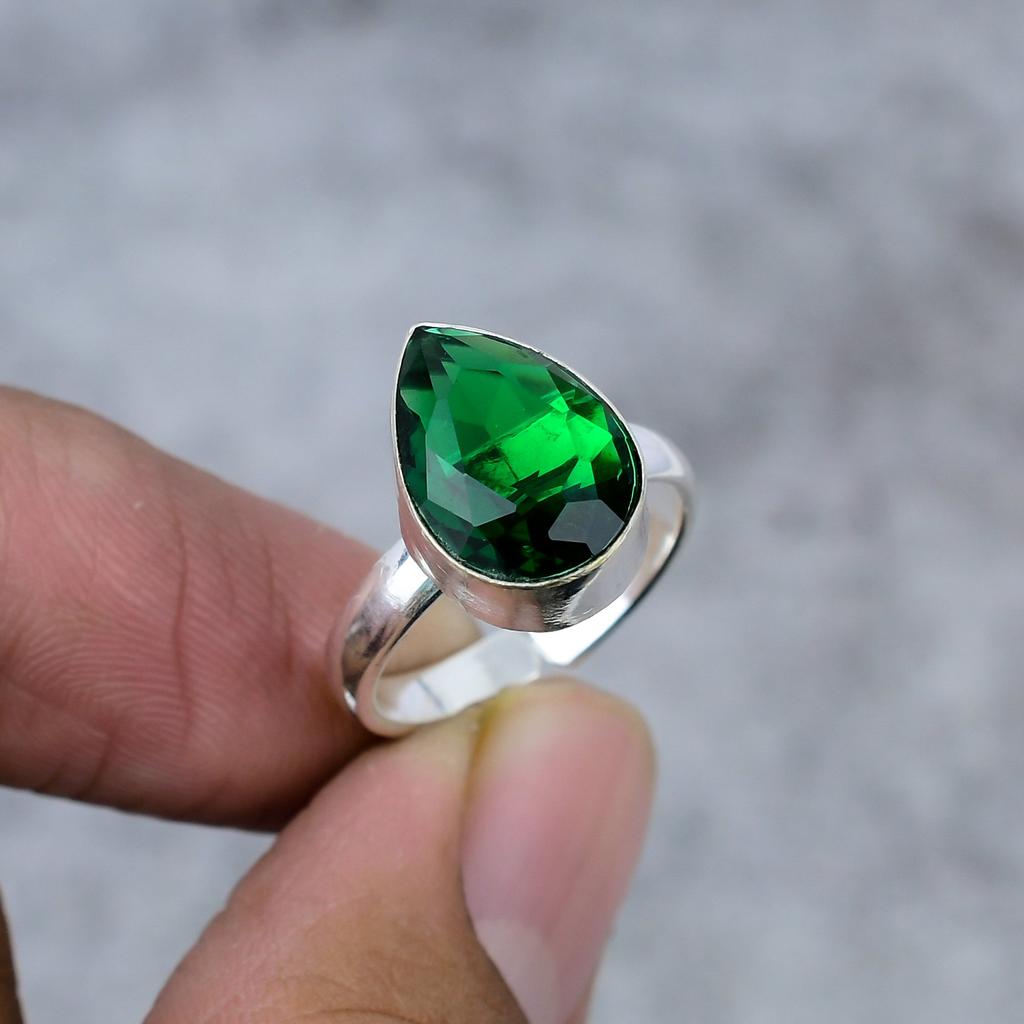 Chrome Diopside Gemstone Handmade 925 Sterling Silver Jewelry Ring Size 10 M-287