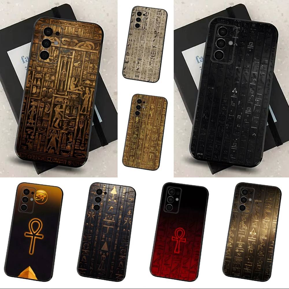 Egypt Art Hieroglyphics For Samsung Galaxy A73,31,32,72,41,53,52,71,22,5G,Note,J7,8,9 Soft Black Silicone Phone Case