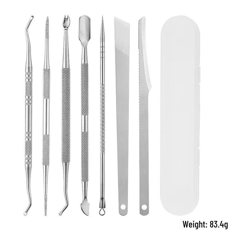 Stainless Steel Manicure & Pedicure Tool Set: Pusher, Blackhead Needle, Nail Cleaner & File