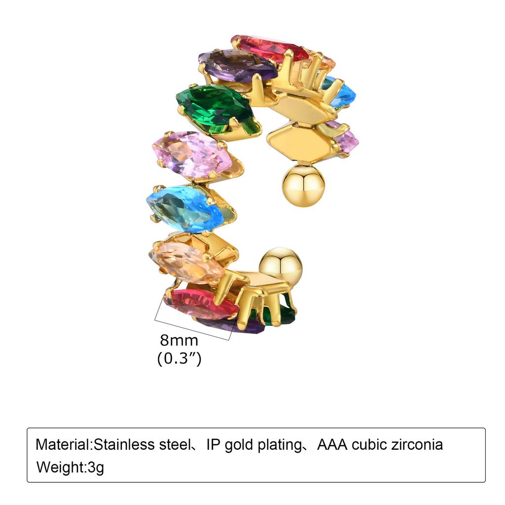 Colorful Cubic Zirconia Ring for Women, Stainless Steel Promised Ring Adjustable Open Size 6-9