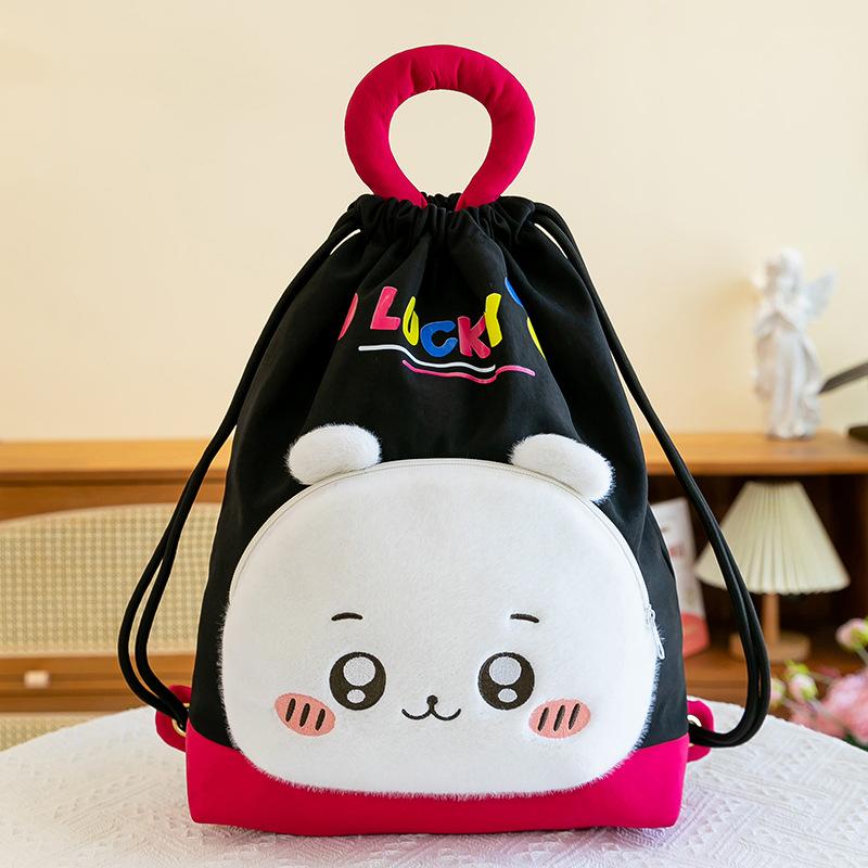 

Мультяшный трендовый рюкзак для девочек, милый универсальный студенческий рюкзак, детский плюшевый мешок-узелок для хранения About 40cm черный белый