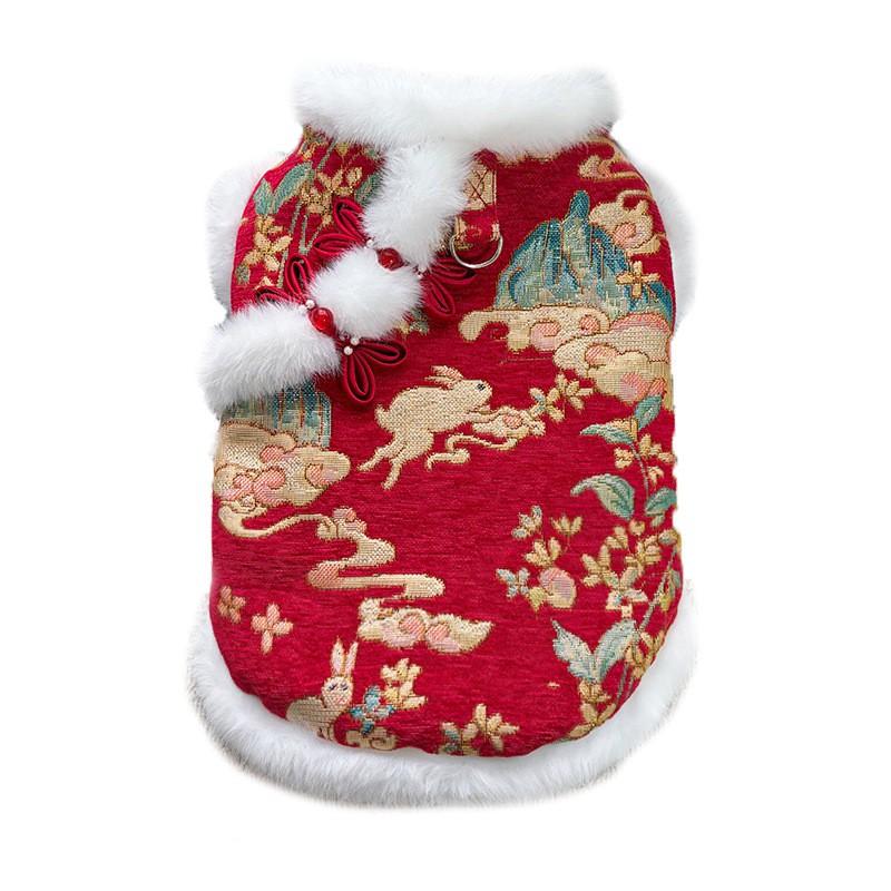 Winter Pet Warm Cotton Coat Dogs Cats Chinese Style Tang Suit With Fleece Lining