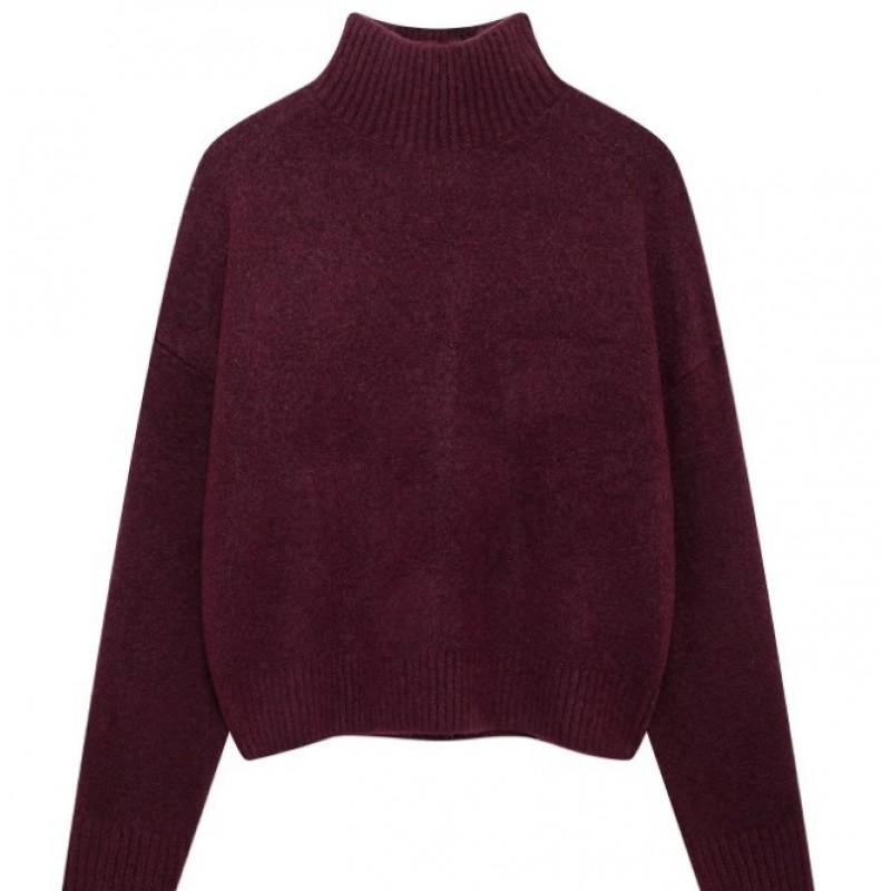 Womens High Neck Knit Sweater Loose Fit Solid Color Long Sleeve Pullover Winter