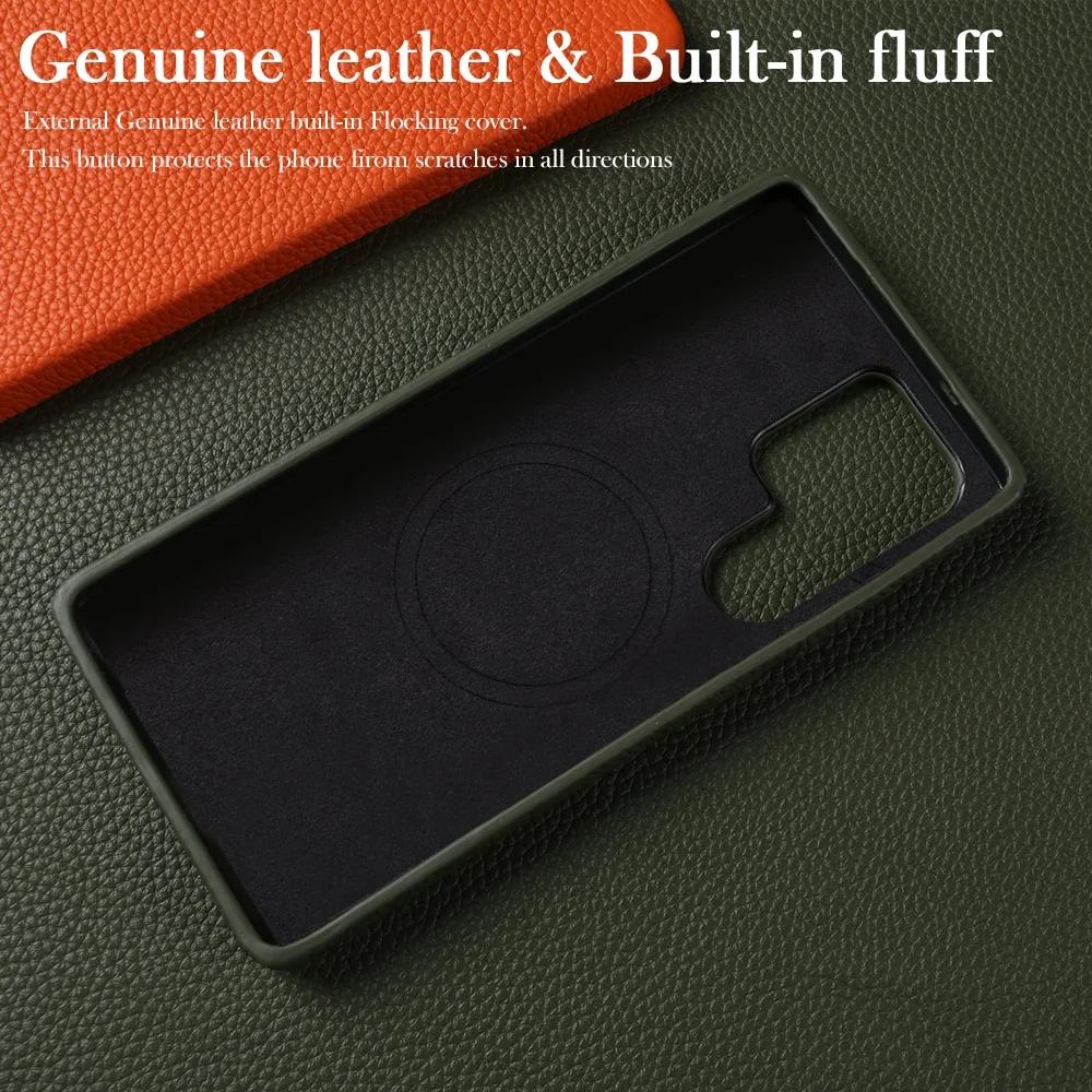Luxury Cowhide Magnetic Suction Leather Case For Samsung Galaxy S25 Ultra S24 Plus S23 FE S22 S21+ Full Edge Protection Cover
