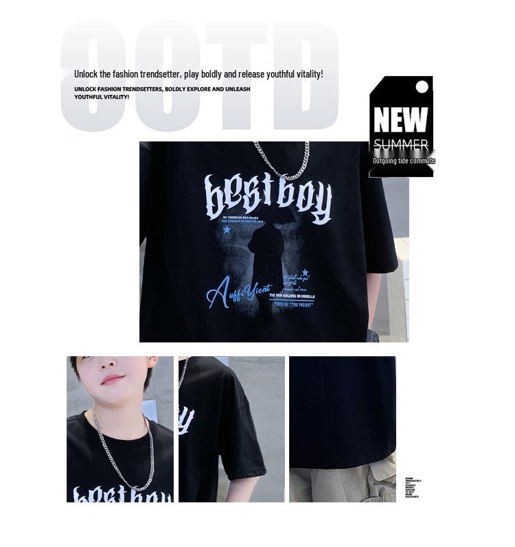 Boys' Summer 2026 Trendy Cool Casual Short-Sleeved T-Shirt - Lightweight, Loose, Versatile, and Breathable.