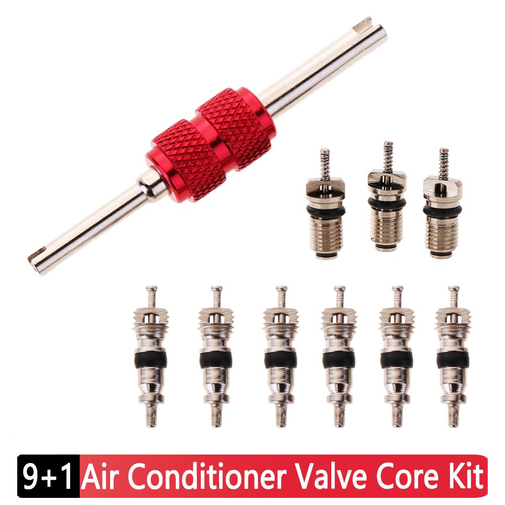 10pcs Auto A/C R134A Air Conditioning System Repair Kit Car Air Conditioning Valve Cores with Wrench Remover Installer Tool