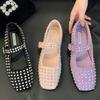 Fashion New Fashion Buckle Strap Mesh Women Mary Janes Crystal Shoes 2025 Luxury Female Shallow Footwear Ladies Flats With Shoes