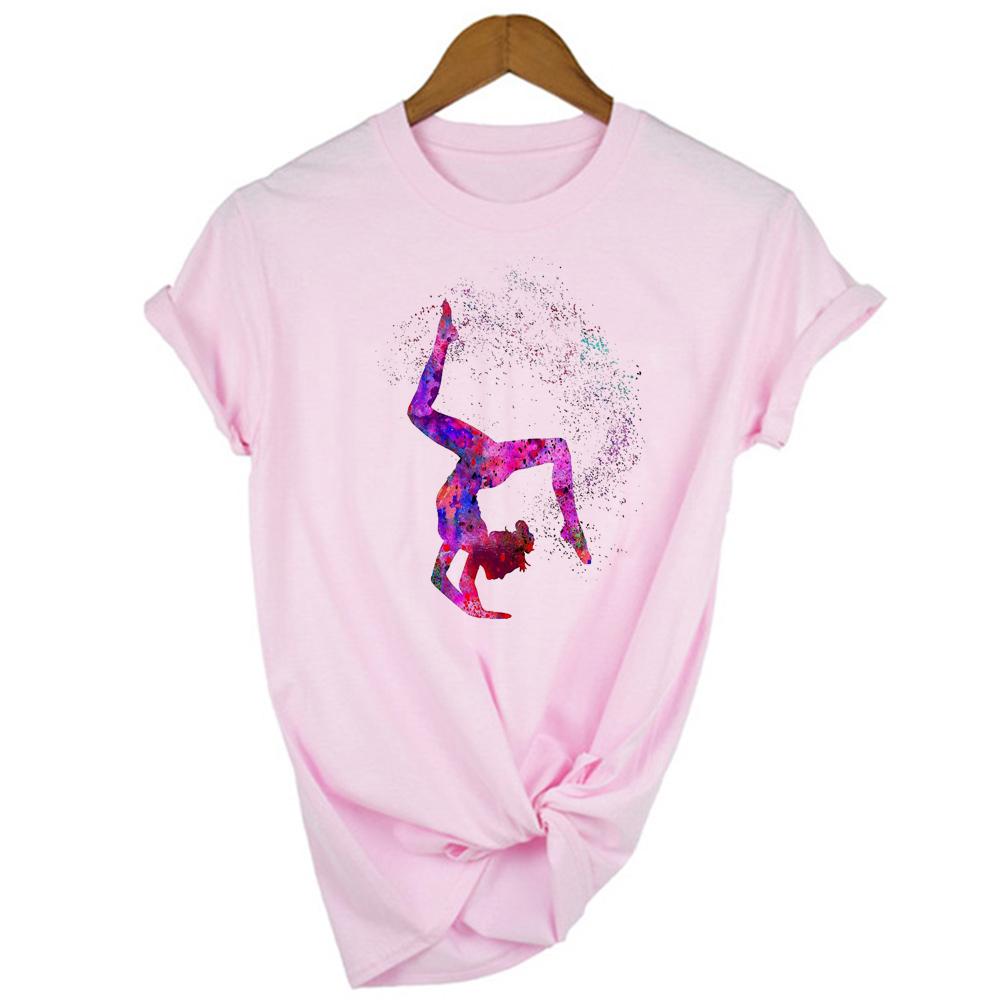 Gymnast Dancer T Shirt Femme Watercolor Gymnastics Art Tshirt Women Summer White Tee Shirt Tops
