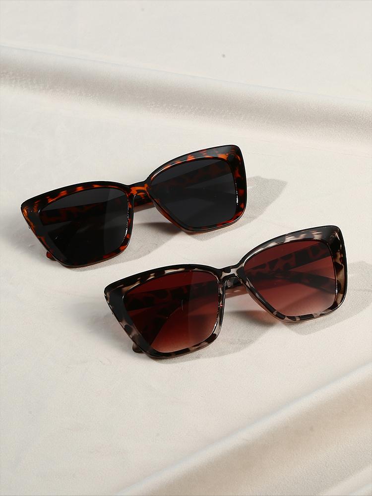 2Pcs Hot-Selling Retro Leopard Print Cat-Eye Sunglasses, Tortoiseshell Frame, Gradient Lenses, Hot Girl Style