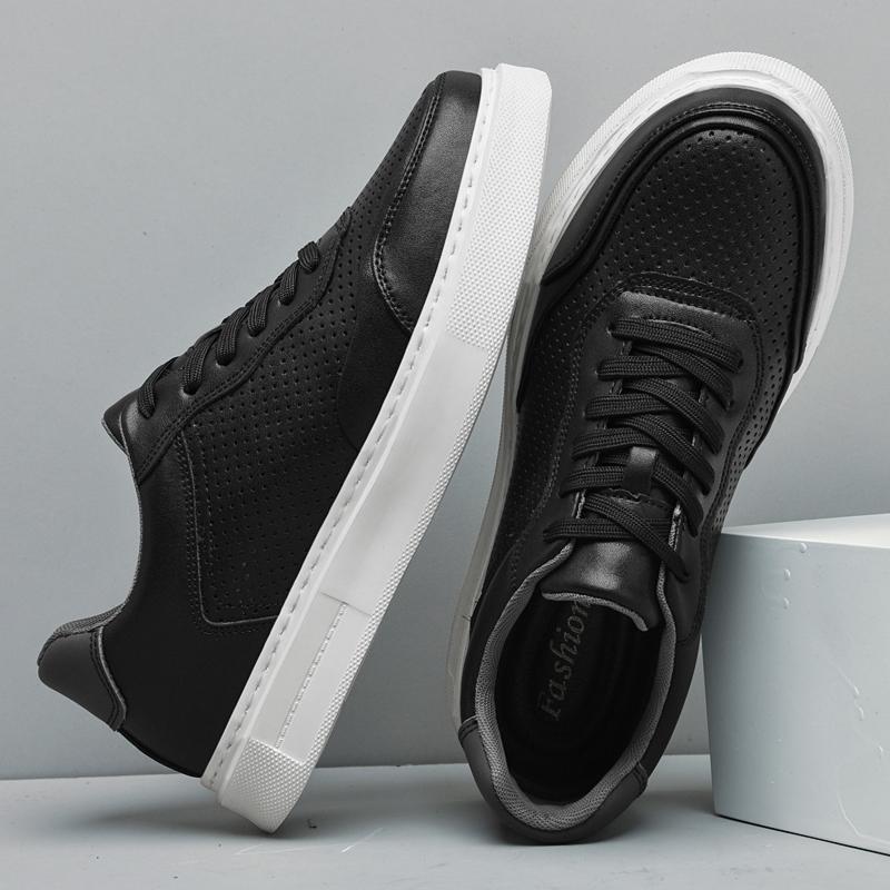 Fashion White Hollow Breathable Shoes Men's Fashion Light Soft Man Sneakers Men Outdoor Lace Up Genuine Leather Thick Sole Casual Shoes