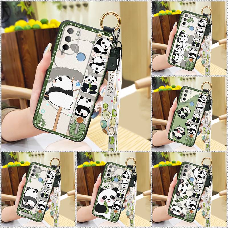 Shockproof Cute Phone Case For MOTO G31 With Fingerprint/XT2173-1 Cartoon Lanyard Wristband Panda Kickstand Wrist Strap