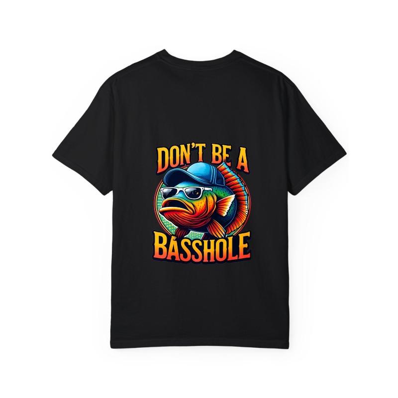 Crewneck T-Shirt White Don't Be A Basshole Fish with Sunglasses and Cap Graphic Fishing Humor Design for Outdoor Activities and Casual Wear