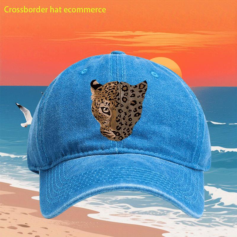 

Leopard Print Washed Baseball Cap Retro Style Adjustable Outdoor Casual HipHop Cap One Size