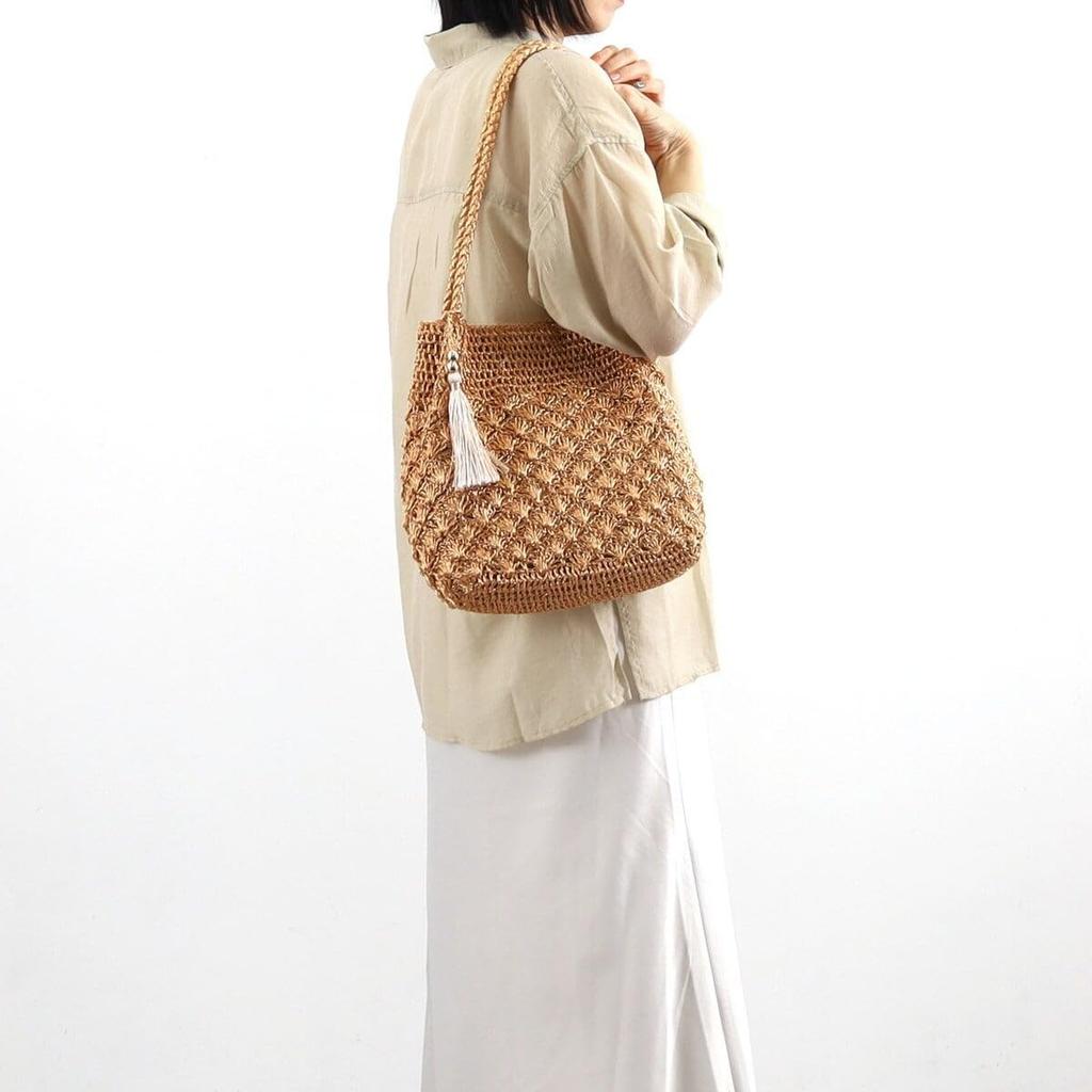 Cuco Metallic Knit Long Handle Tote Bag 2413112010 Black (019)