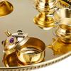 Brass Puja Thali with Accessories - Jyot, Bowls and Sindoor Box | Golden