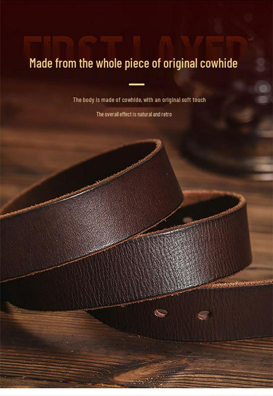 Men's Retro Cowhide Leather Belt, Durable & Versatile for Jeans & Business Attire