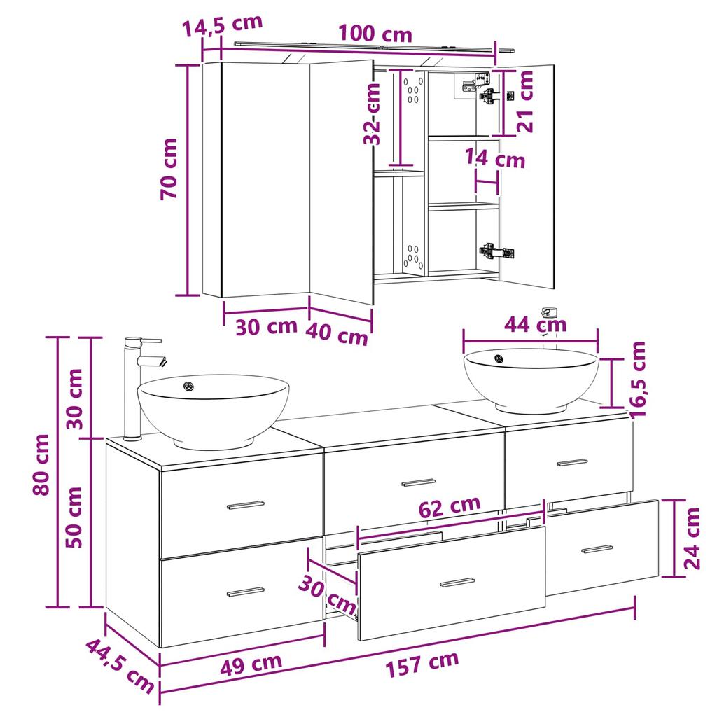 Bathroom Furniture Set 4 pcs Sonoma Oak Engineered Wood and Glass