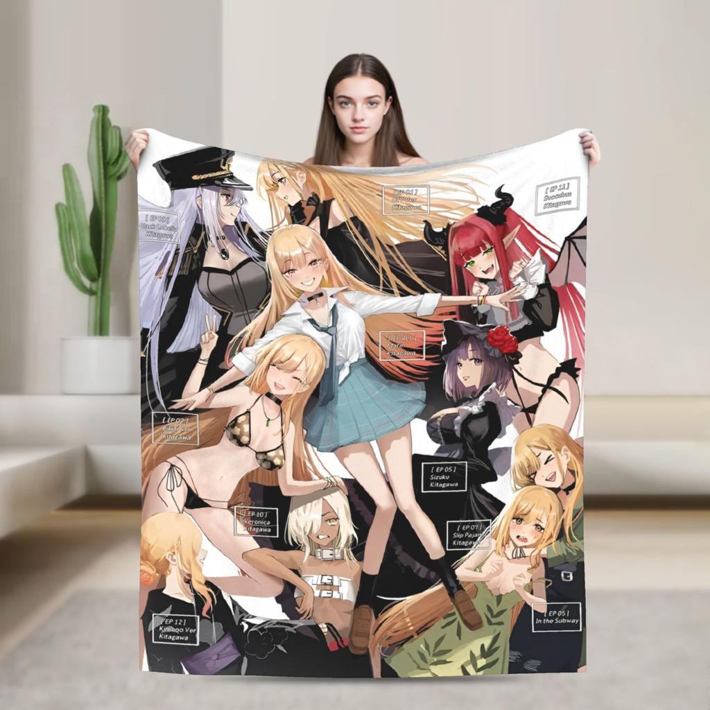 Kitagawa Marin My Dress-Up Darling Blankets Anime Flannel Funny Breathable Throw Blankets Bedding Lounge Spring/Autumn Office