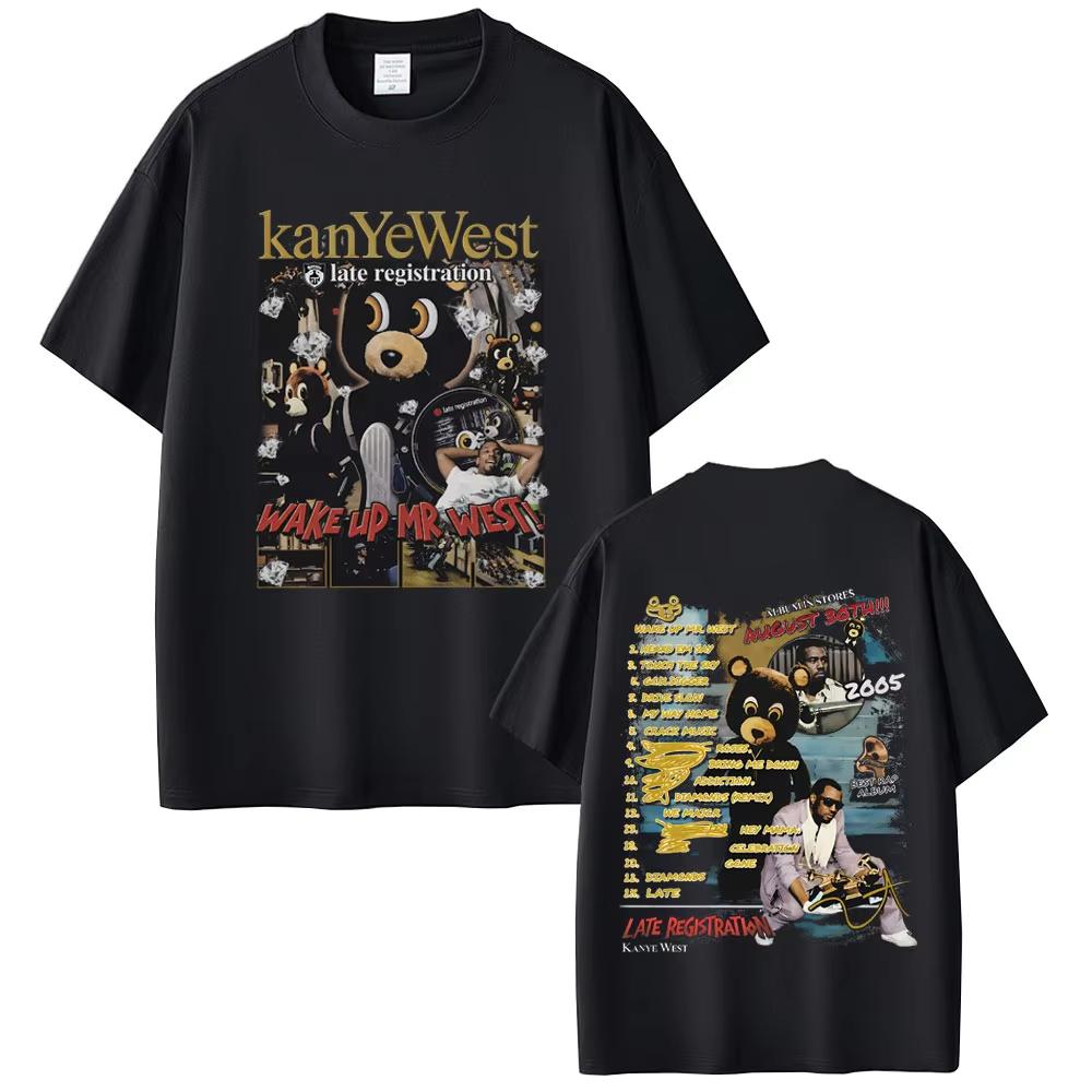 

Rapper Kanye West Late Registration Wake Up Mr West Bear Graphic Tshirts Unisex Women Hip Hop Fashion Pop Music T Shirt Streetwear 3XL
