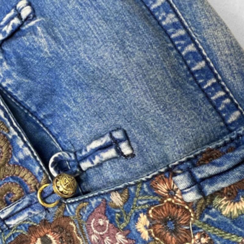 Johnature Summer Woman Chinese Style Single Breasted Cheongsam Dress Disc Buckle Vintage Embroidery Cowboy Dress