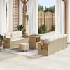 10-piece Garden Sofa Set with Beige Poly Rattan Acacia Cushions, 3-piece Garden Dining Set 3365086