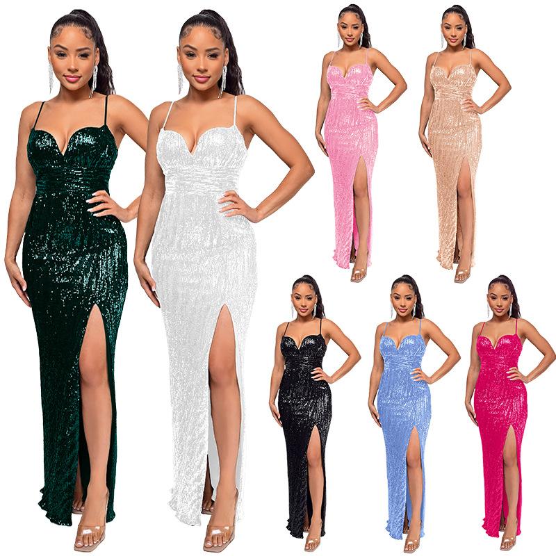 Women's summer split halter hottie dress ebay independent station sequins sleeveless suspender skirt women wholesale